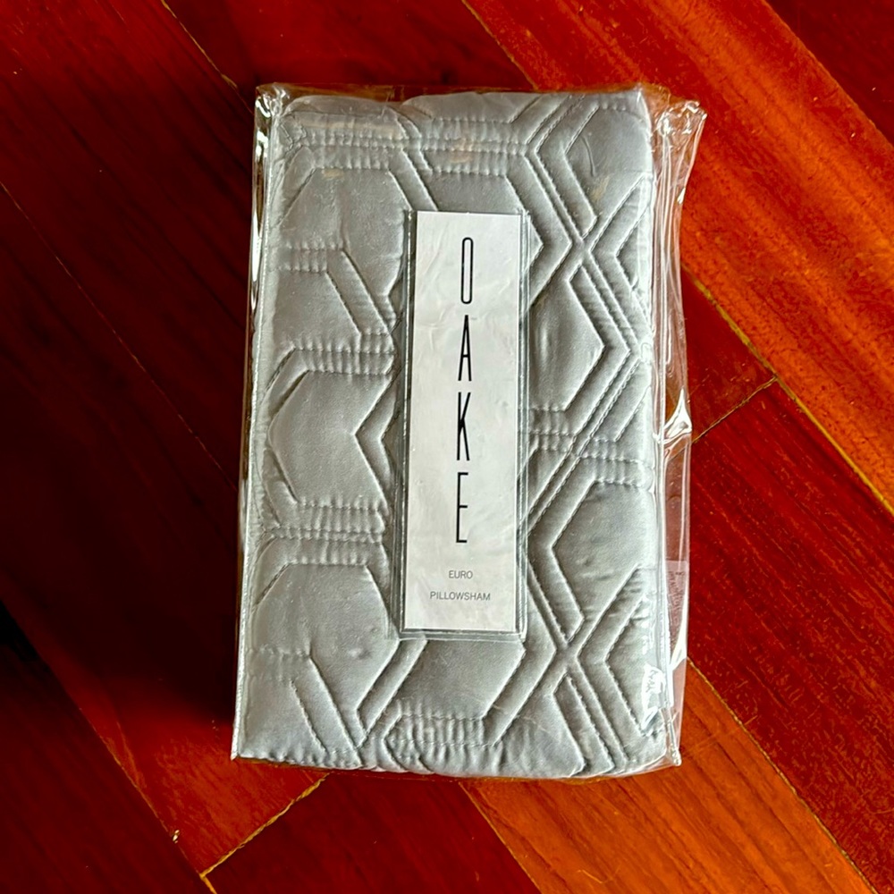 Oake Quilted Euro PillowSham NWT Gray 100% Cotton